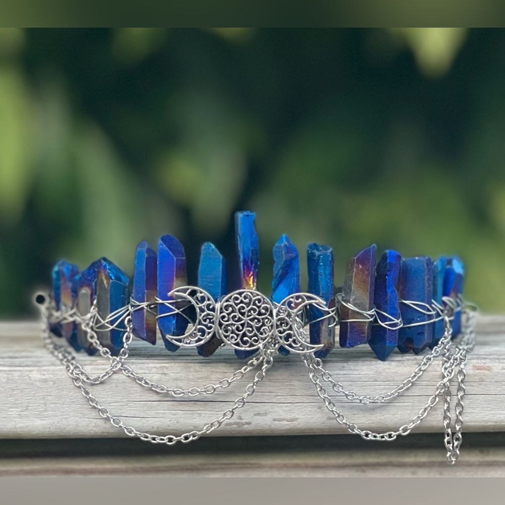 Aura Crystal Headband Crown Tiara Triple Moon Goddess Halloween Festival